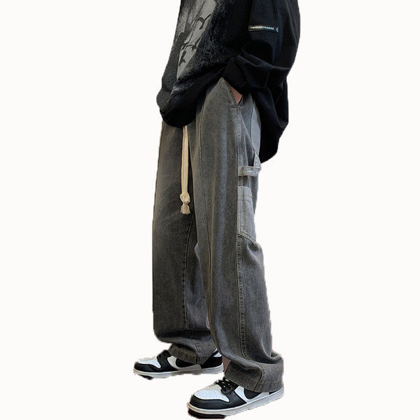 Vyriški džinsai plačiomis kojomis ir raiščiais