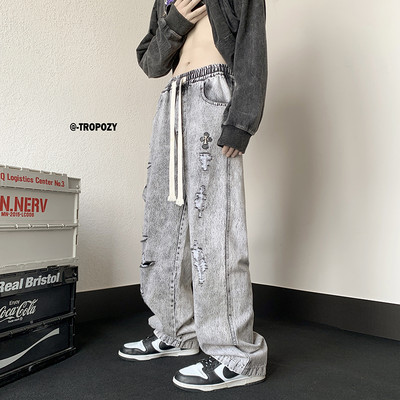 Ανδρικό τζιν με κορδόνια και τσέπη