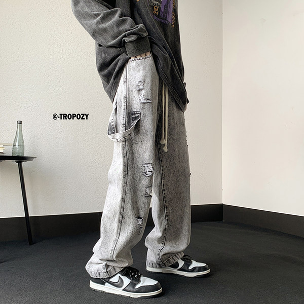 Ανδρικό τζιν με κορδόνια και τσέπη