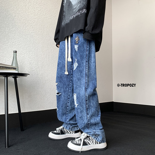 Ανδρικό τζιν με κορδόνια και τσέπη