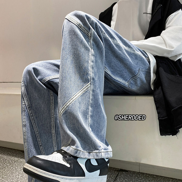 Kahes värvitoonis õmblustega meeste teksad