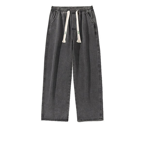 Vyriški džinsai su raišteliais ir plačiomis kojomis