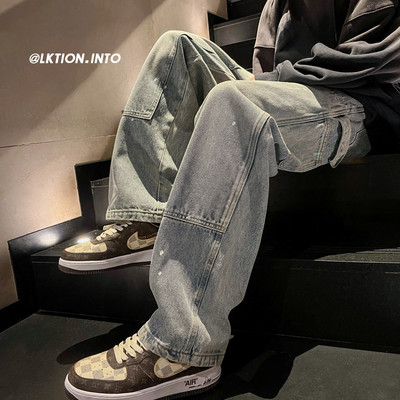 Kelių spalvų vyriški džinsai su kišene