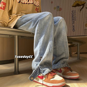 Vyriški plataus modelio džinsai su užtrauktuku ir sagute ant kojų