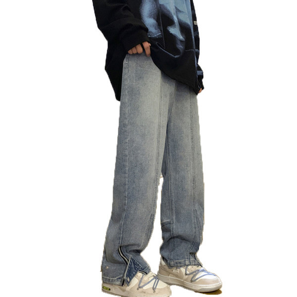 Vyriški plataus modelio džinsai su užtrauktuku ir sagute ant kojų