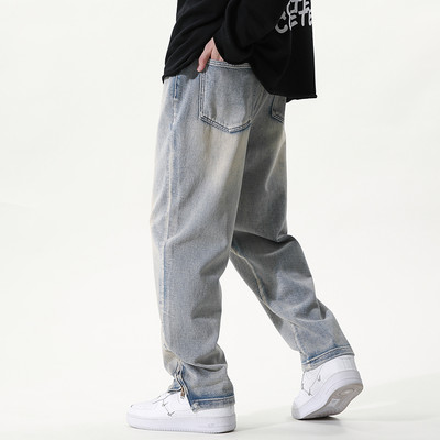 Vyriški džinsai su dekoratyviniu užtrauktuku ir raišteliais