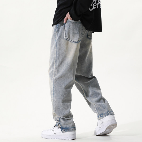 Vyriški džinsai su dekoratyviniu užtrauktuku ir raišteliais