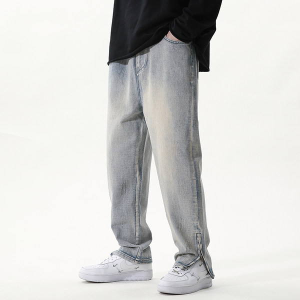 Vyriški džinsai su dekoratyviniu užtrauktuku ir raišteliais