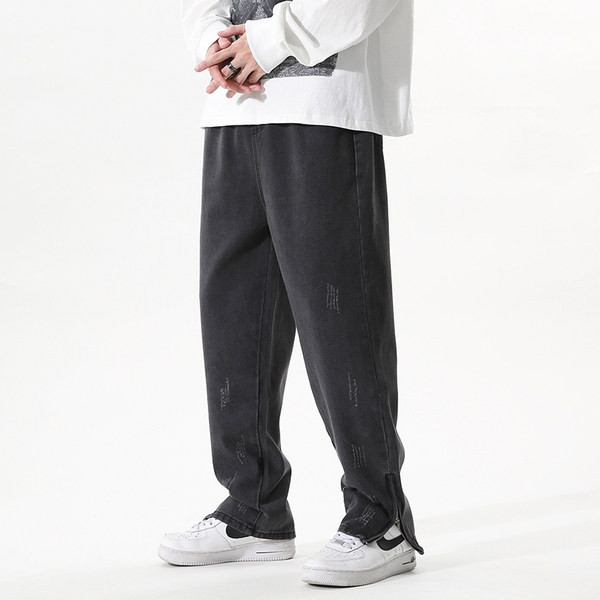 Vyriški džinsai su dekoratyviniu užtrauktuku ir raišteliais