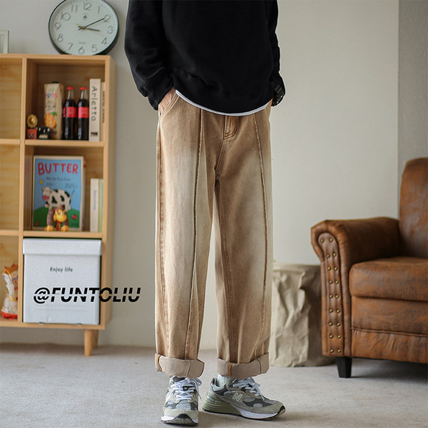 Vyriški džinsai plačiomis kojomis su kišenėmis