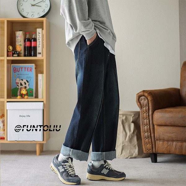 Vyriški džinsai plačiomis kojomis su kišenėmis