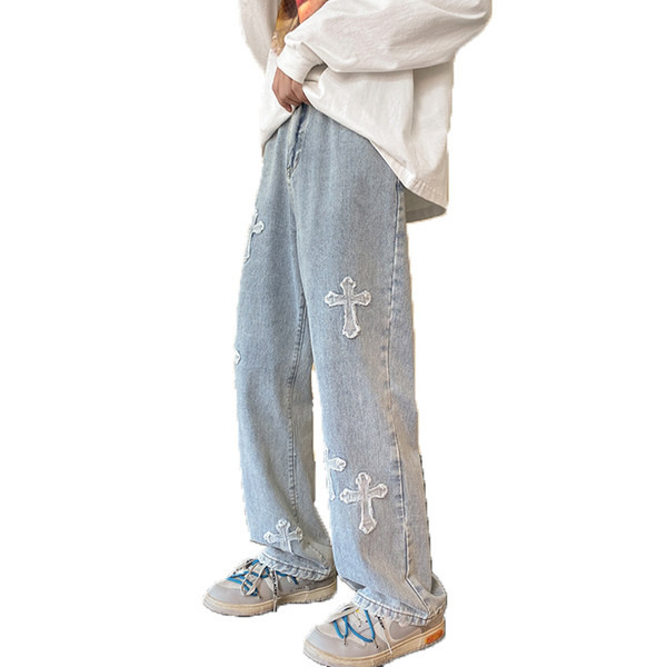 Ανδρικό τζιν casual με δίχρωμο κέντημα