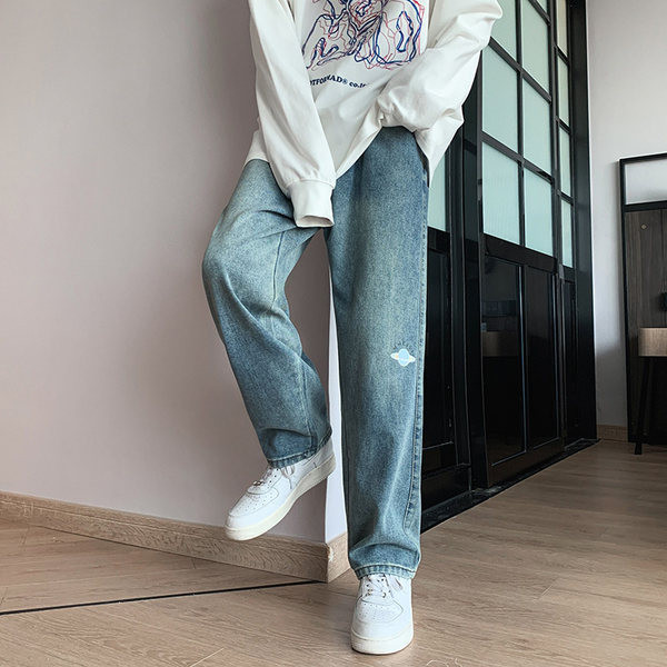 Vyriški laisvalaikio retro stiliaus plėšyti džinsai