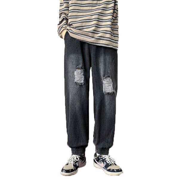 Ανδρικό φαρδύ τζιν με σκισμένα μοτίβα - διχρωμία