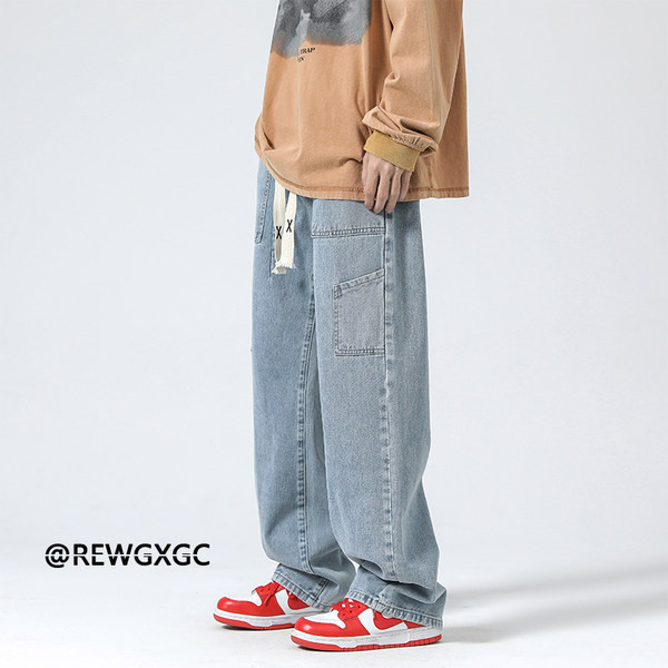 Plataus modelio vyriški džinsai su raišteliais naujas modelis