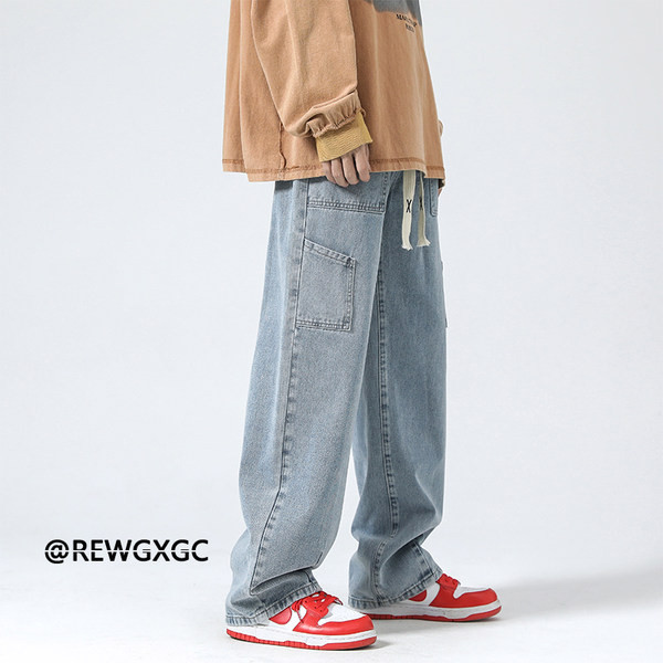 Plataus modelio vyriški džinsai su raišteliais naujas modelis