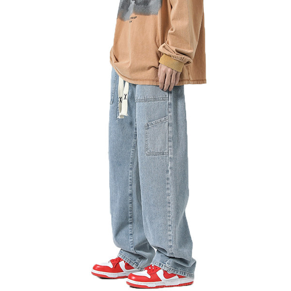 Plataus modelio vyriški džinsai su raišteliais naujas modelis