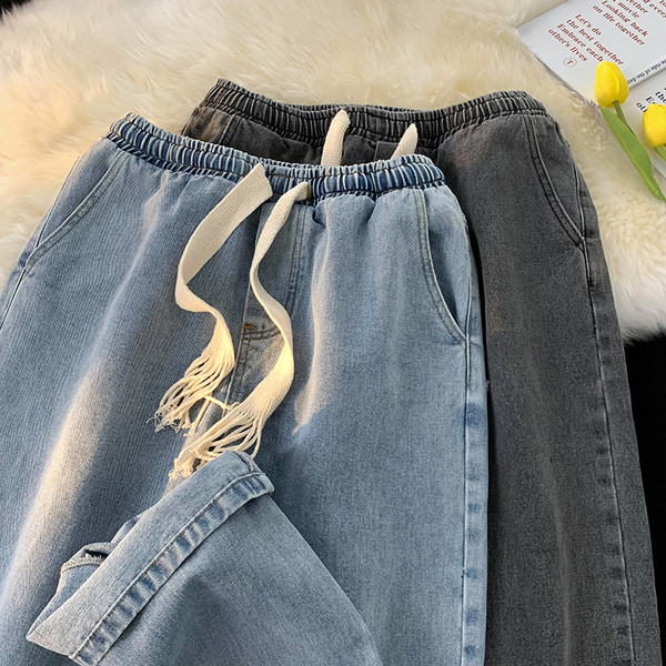 Ανδρικό τζιν casual με δίχρωμα κορδόνια