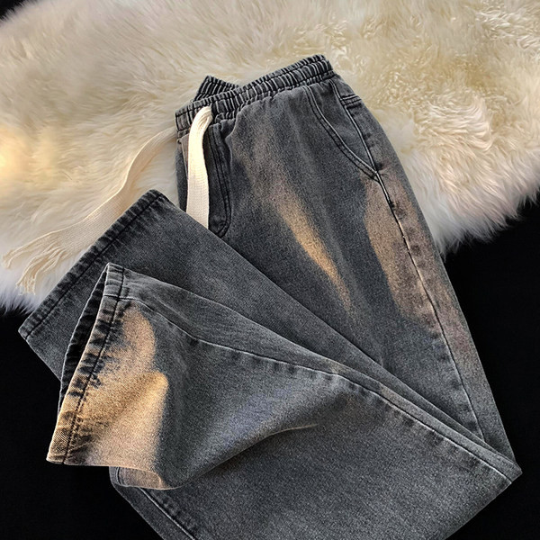 Ανδρικό τζιν casual με δίχρωμα κορδόνια