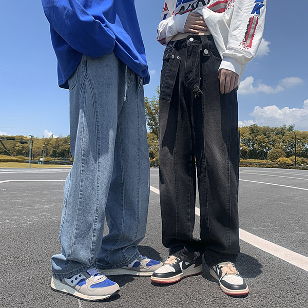 Dviejų spalvų vyriški džinsai su diržu