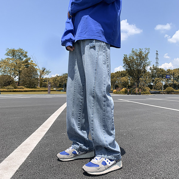 Dviejų spalvų vyriški džinsai su diržu