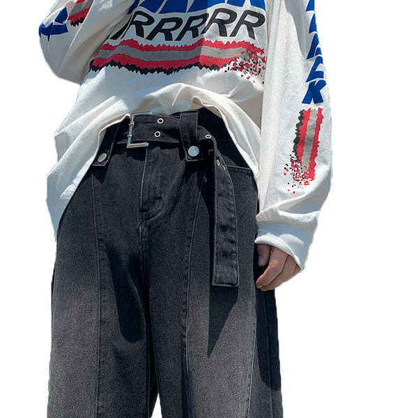 Dviejų spalvų vyriški džinsai su diržu