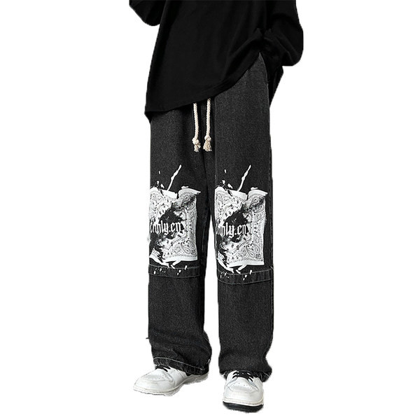 Ανδρικό τζιν φαρδύ με στάμπα