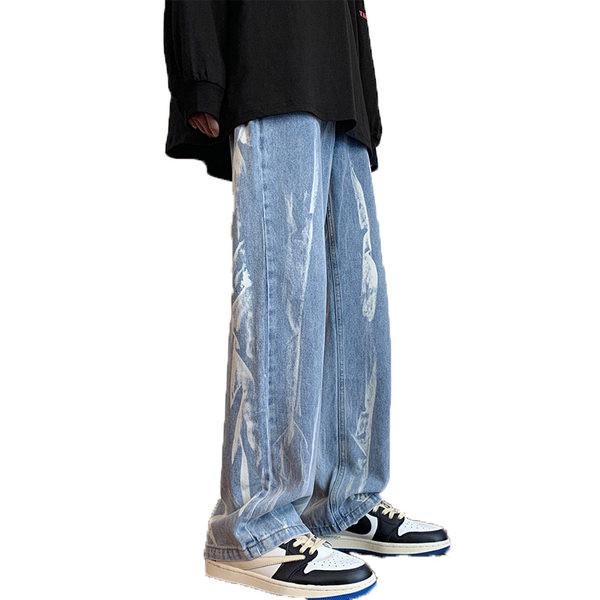 Paprasti vyriški džinsai su kišeniniu tiesiu raštu