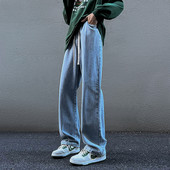 Vyriški rudeniniai tiesaus modelio džinsai su raišteliais ir kišene