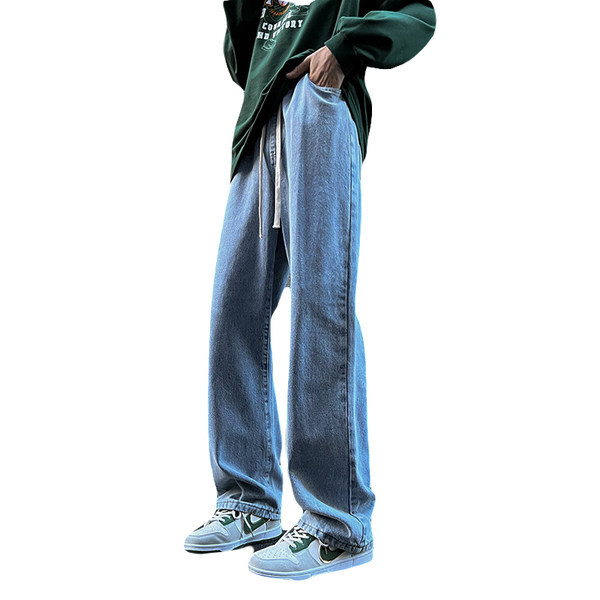 Vyriški rudeniniai tiesaus modelio džinsai su raišteliais ir kišene