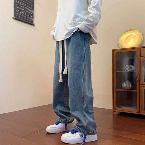 Vyriški džinsai aukštu liemeniu su raišteliais