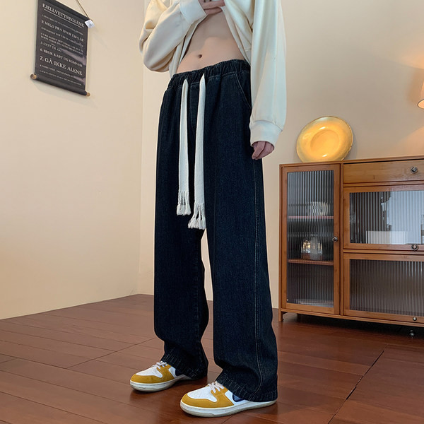 Vyriški džinsai aukštu liemeniu su raišteliais