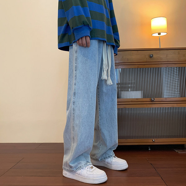 Vyriški džinsai aukštu liemeniu su raišteliais