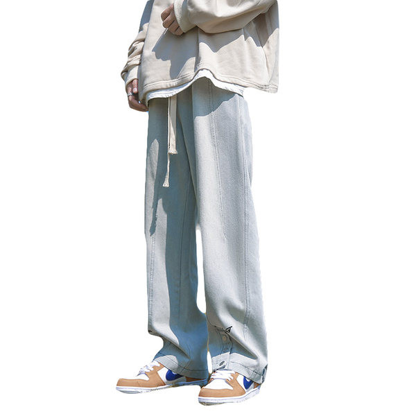 Férfi farmer széles szárral és gombokkal, felirattal