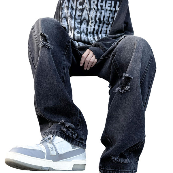 Férfi farmer fekete és barna színben, szakadt motívummal