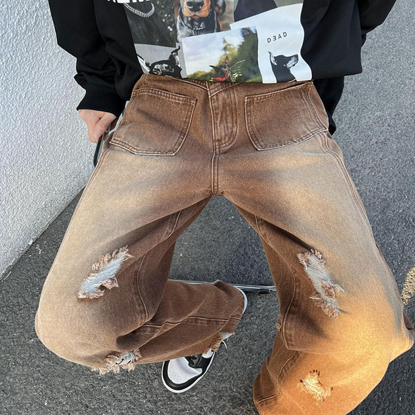 Férfi farmer fekete és barna színben, szakadt motívummal