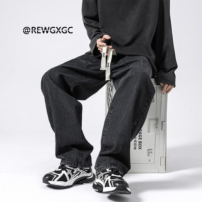 Dviejų spalvų vyriški džinsai su raišteliais