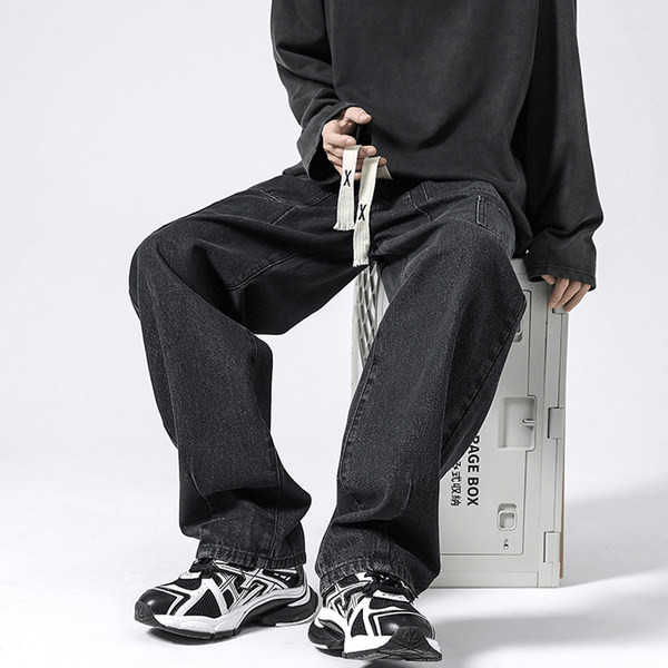 Dviejų spalvų vyriški džinsai su raišteliais