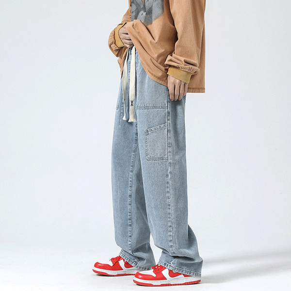 Dviejų spalvų vyriški džinsai su raišteliais