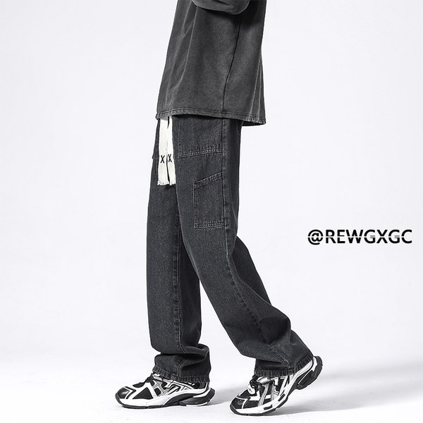 Dviejų spalvų vyriški džinsai su raišteliais