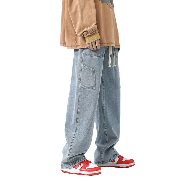 Dviejų spalvų vyriški džinsai su raišteliais