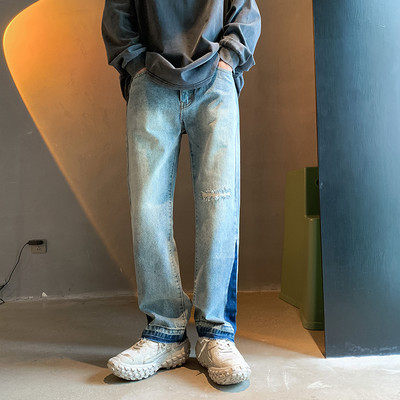 Meeste vabaaja teksad õmbluste ja rebenenud efektiga