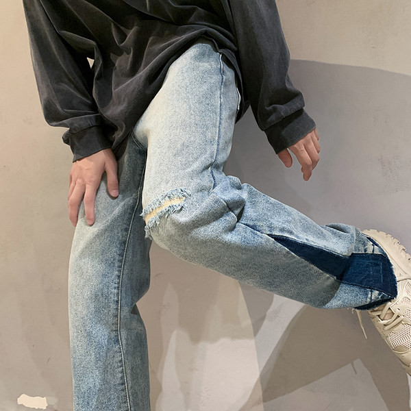 Meeste vabaaja teksad õmbluste ja rebenenud efektiga