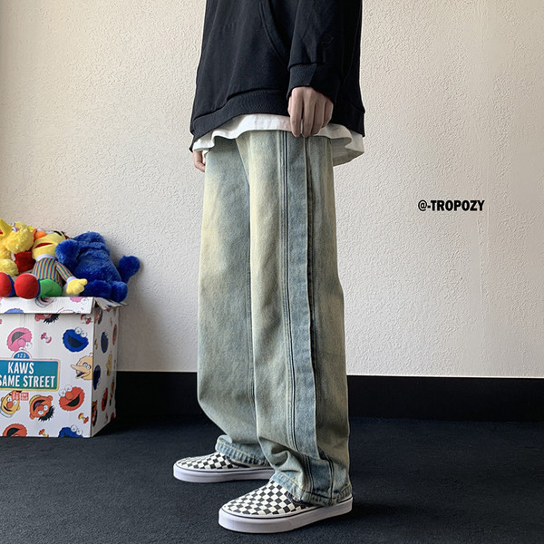 Vyriški modernūs džinsai su kišenėmis ir užtrauktuku