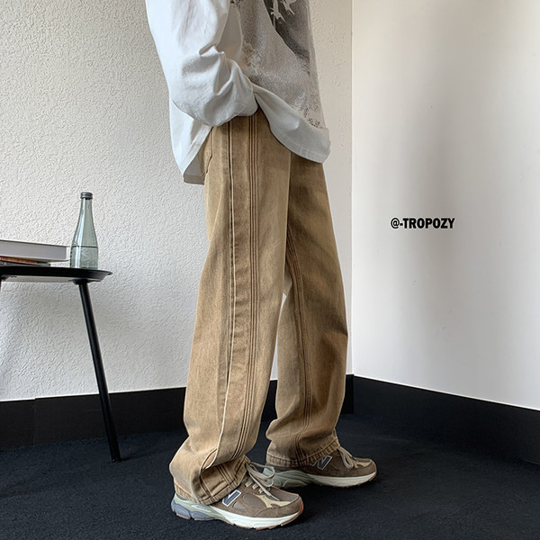 Vyriški modernūs džinsai su kišenėmis ir užtrauktuku