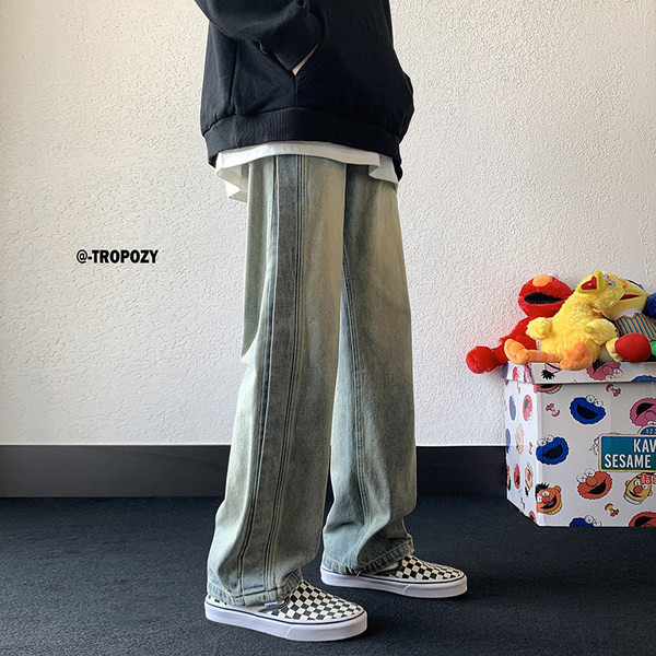 Vyriški modernūs džinsai su kišenėmis ir užtrauktuku