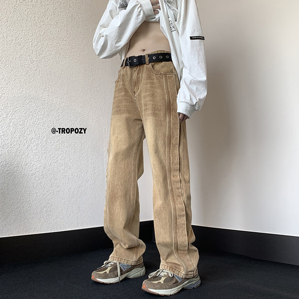 Vyriški modernūs džinsai su kišenėmis ir užtrauktuku