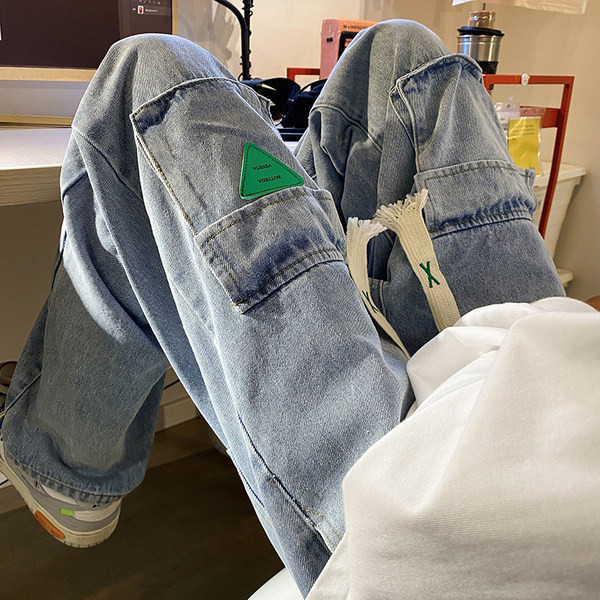 Divatos férfi farmernadrág fűzős elülső zsebekkel