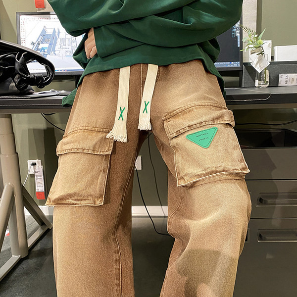 Divatos férfi farmernadrág fűzős elülső zsebekkel