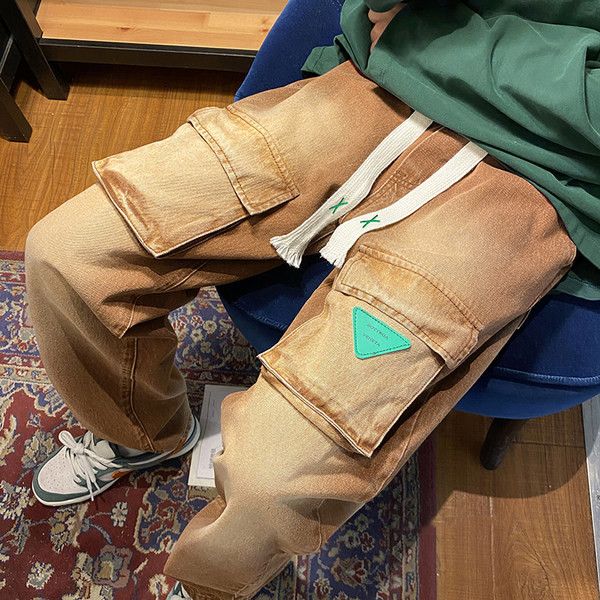 Divatos férfi farmernadrág fűzős elülső zsebekkel